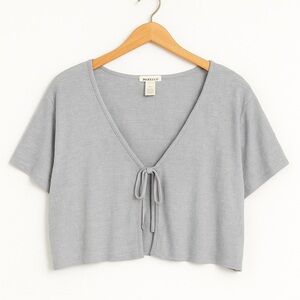 Bozzolo Gray Ribbed Tie Front Cropped Top Plus Size 3X